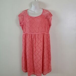 Motherhood Maternity Floral Crochet Lace Dress Large Orange Peach